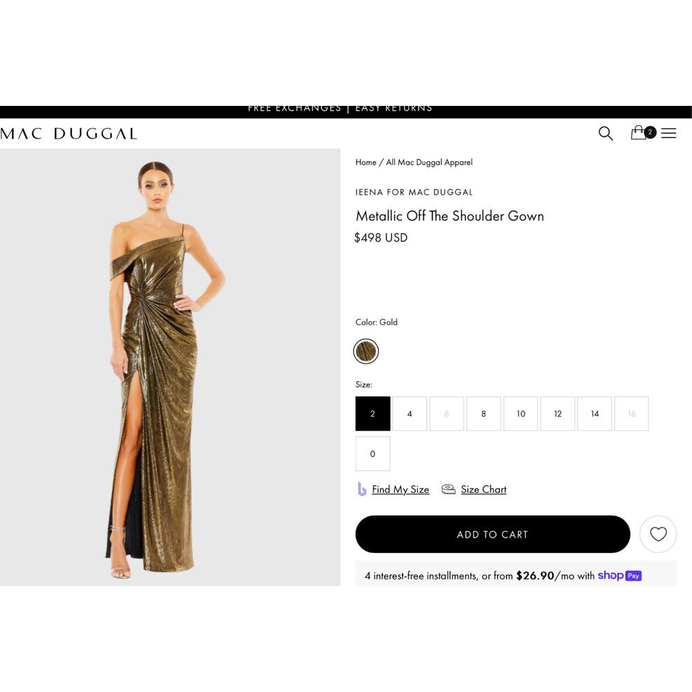 NWT IEENA MAC DUGGAL [ 2 ] 26728 Metallic Off The Shoulder Gown Gold‎ - Picture 3 of 5
